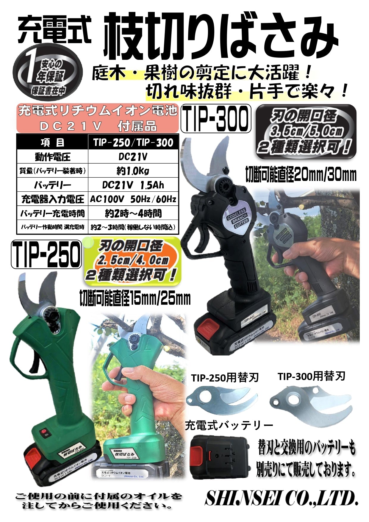 充電式 枝切ばさみ250 TIP-250